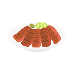仙台の牛タン焼き。フラットなベクターイラスト。
Sendai grilled beef tongue. Flat vector illustration.
