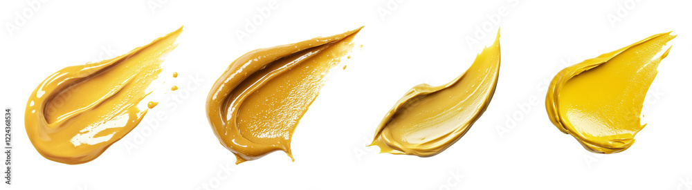 Poster four golden paint swirls are displayed against a black background showcasing various textures and co