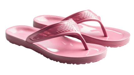 Bright pink flip flops resting on a light surface, inviting summer adventures by the beach