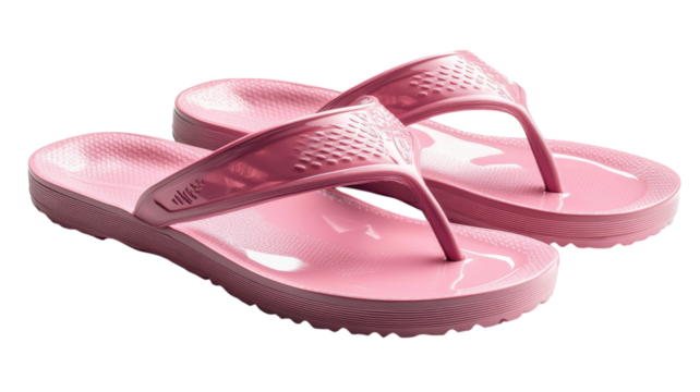 Bright pink flip flops resting on a light surface, inviting summer adventures by the beach