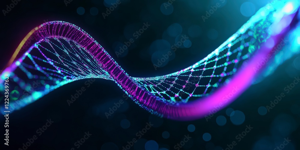 Poster futuristic abstract wave pattern with colorful lights and bokeh effect in deep blue background