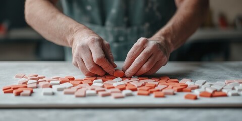 Modern Mosaic Artistry Handcrafted Tile Placement on Design Board for Creative Workshops and Home Decor Innovation - Enhancing DIY Craft Experiences