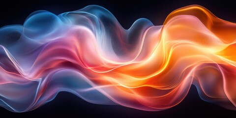 Obraz premium Iridescent Abstract Wave Design on Black Background Fluid Movement 3D Render