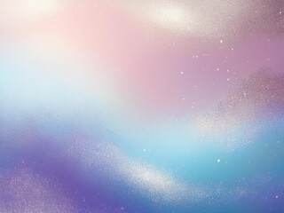 A tranquil gradient of pastel dusty blue, lilac, and soft pink fading into beige and white, with subtle glittering effects and a metallic shine. The background has rough grain noise particles