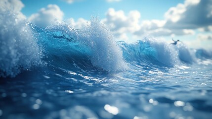 Ocean Wave Crashing: Blue Serenity Under Sunny Sky