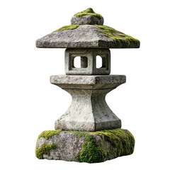A weathered stone lantern covered in moss, standing as a symbol of tranquility. This traditional piece enhances garden aesthetics and reflects cultural heritage.