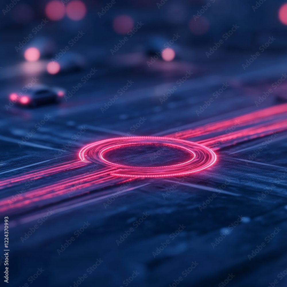 Poster futuristic smart city intersection autonomous ev navigation with neon glowing road markings - ai-dri