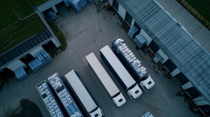 Diverse fleet of trucks at a distribution warehouse for efficient logistics and delivery solutions