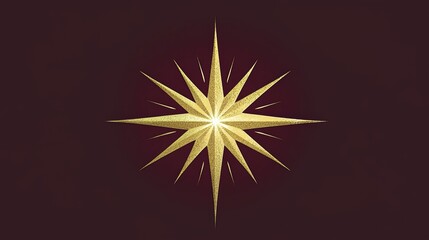 Fototapeta premium Shining golden star with pointed rays radiating from a central core against a dark background