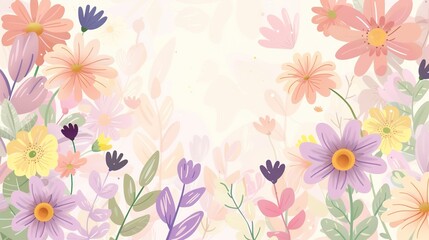 A charming spring background adorned with an array of spring flowers and delicate daisies. The vibrant colors and sweet scents of these blossoms create a refreshing and inviting atmosphere 