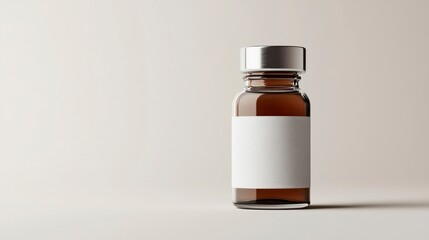 A small glass vial with a white label and silver cap, isolated on a clear background.
