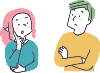 考え事をする男女