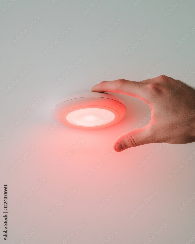 Poster Minimalist Safety Tech Installation Hand Testing Sleek Smoke Detector with Diffused LED Glow - Smart Home Essentials for Modern Security and Home Maintenance
