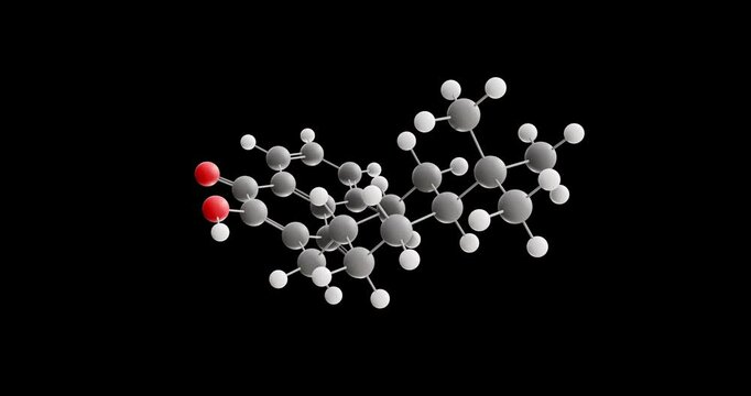 Buparvaquone molecule, rotating 3D model of antiprotozoal drug, looped video on a black background