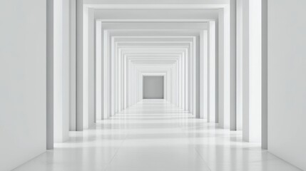 Obraz premium Abstract white hallway with repeating columns and perspective.