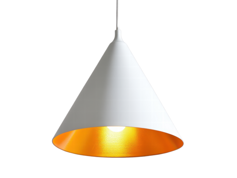 Isolated White and Gold Cone Hanging Lamp