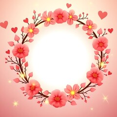 Fototapeta premium Pink Flower Wreath Frame
