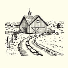 Hand-drawn farm ranch sketch line art illustration