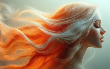 Flowing Dark Black Wavy Hair 3D Rendering with Glossy Texture and Ambient Lighting