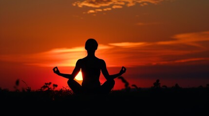 Silhouette of a person practicing yoga at sunset for peace and balance
