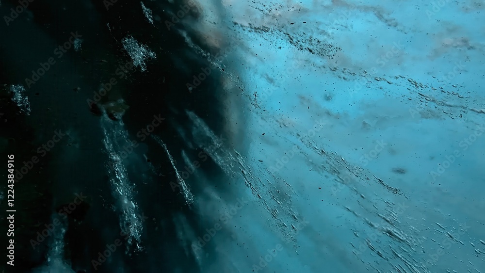 Poster abstract view of glacial ice textures and shadows underwater with turquoise hues, suitable for creative background