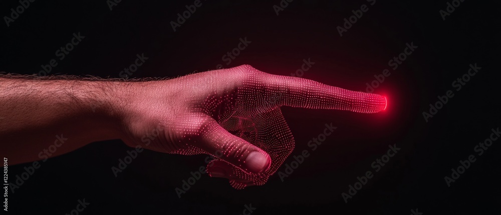 Poster futuristic tech interface red digital network on human hand - innovative commercial visuals for ai i