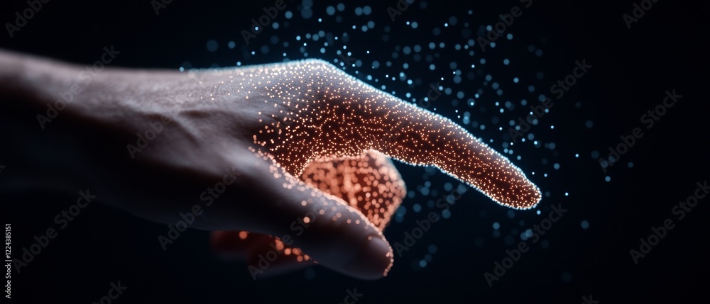 Poster Futuristic Hand Interfaces High-Tech Graph with Digital Networks and Data Spheres - AI Integration for Advanced Commercial Applications and Intelligent Business Solutions