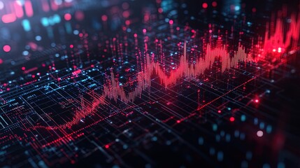 Naklejka premium Graph with a bold red upward arrow and sharp peaks, symbolizing fast economic growth