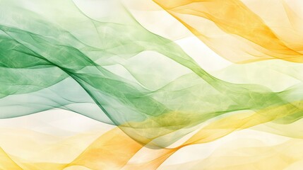 Abstract waves in pastel shades of green, yellow, and cream blend together smoothly, forming a layered and soft design.