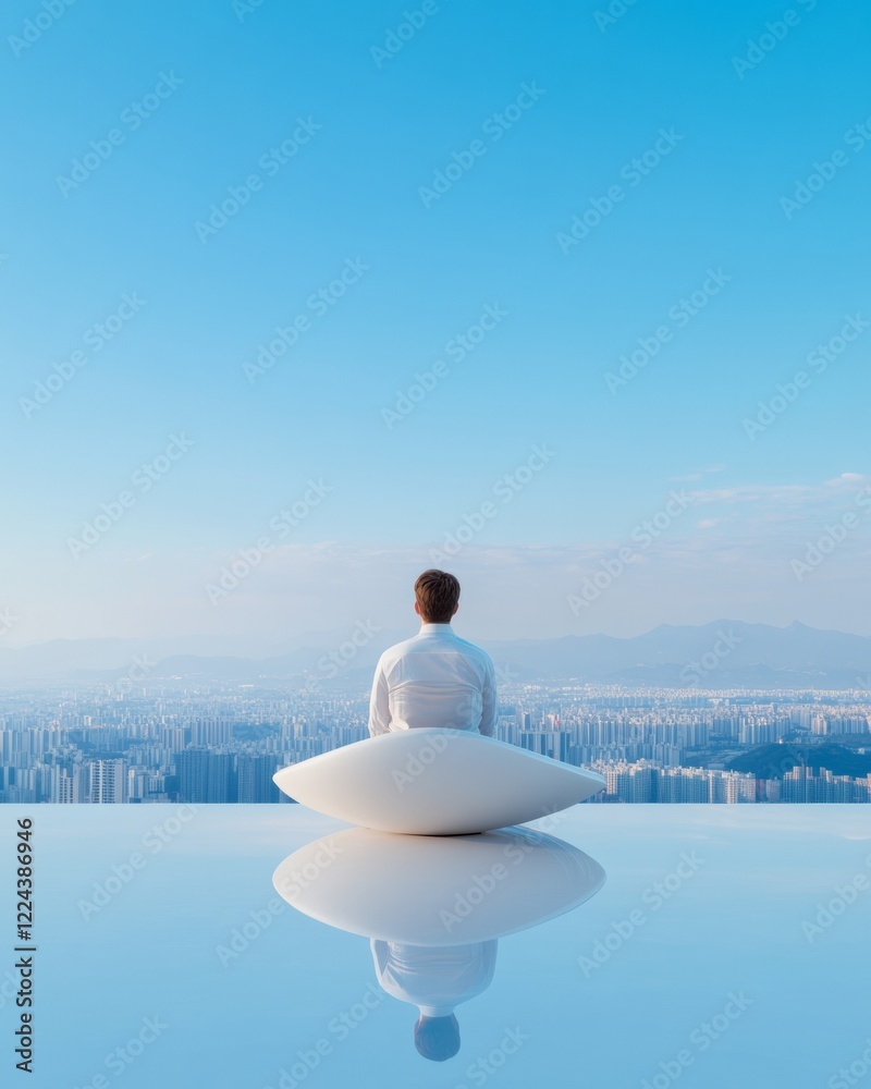 Poster futuristic business vision korean entrepreneur with panoramic urban skyline - smart home integration