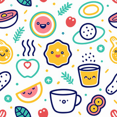 Cute kawaii food seamless pattern.