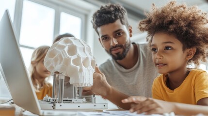 Innovative EdTech Classroom Diverse Indian Youth with Printing in Bright Studio - STEM Integration for Modern Learning and Team Collaboration