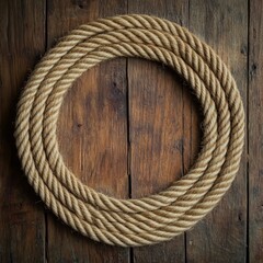 Obraz premium Circle of nautical rope on wood.