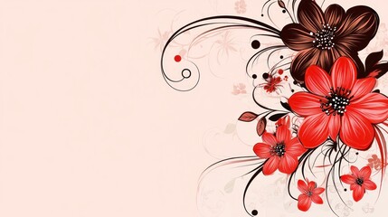 Floral corner decoration vector illustration with red and brown colors on a pink background.