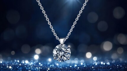 A diamond necklace glowing against a royal sapphire blue background for a timeless appeal