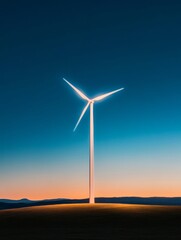 Fototapeta premium Minimalist Wind Turbine Silhouette at Dusk Clean Energy and Urban Growth - Sustainable Cityscape Promotion for Green Infrastructure and Eco-conscious Development