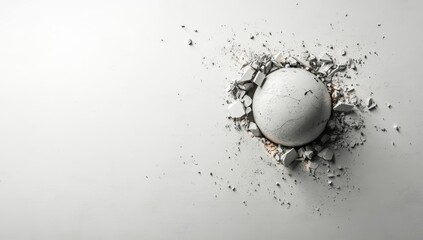 Crushed white sphere on white background.