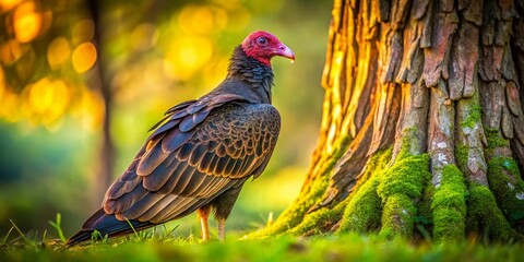 Obraz premium Aerial View: Turkey Vulture at Tree Base - Wildlife Photography