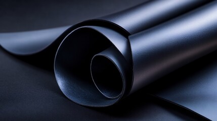 Fototapeta premium Abstract Rolled Dark Blue Material, Elegant Texture and Smooth Surface, Close-up Photography