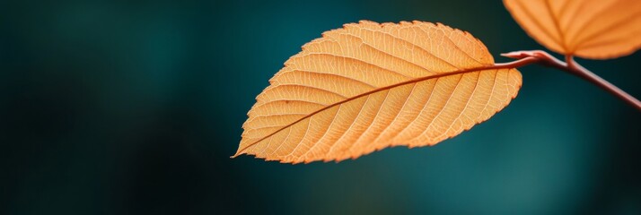 Obraz premium Biophilic Aesthetic Sunlit Textured Leaf on Teal Backdrop - Inspiring Eco Content for Sustainable Branding and Green Design Promotions
