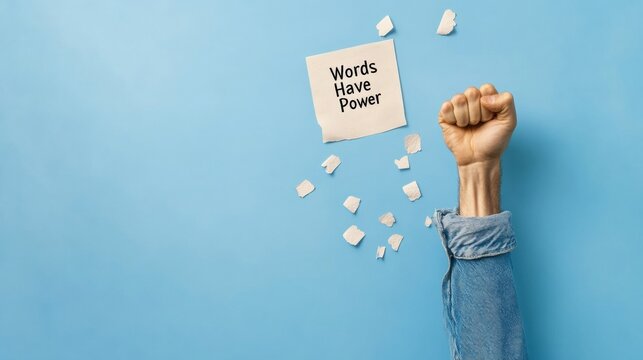 Minimalist Motivation Art Fist Shattering Paper with Words Have Power - Empowerment Decor and Dynamic Office Branding