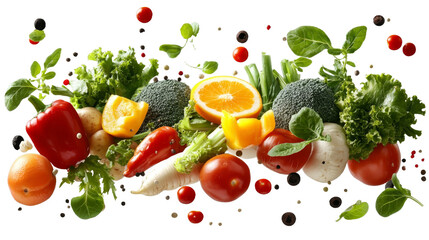 [Transparent Background PNG]Colorful Fresh Vegetables and Fruits in Motion © duyina1990