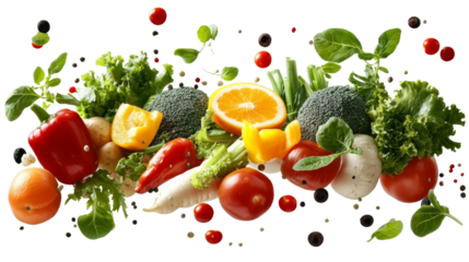 [Transparent Background PNG]Colorful Fresh Vegetables and Fruits in Motion