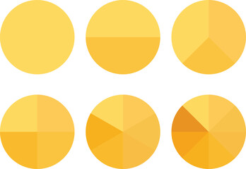 Pie chart for statistics infographic examples. Yellow Circles divided in monochrome
