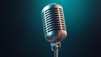 Vintage-Inspired Microphone on Metal Stand with Retro Bokeh Lighting - High-Fidelity Audio for Live Performance and Event Promotion in Music Industry