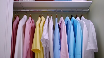 Fototapeta premium Organized Colorful Shirts in a Closet