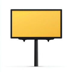 Blank yellow billboard on a black pole, isolated on white background.
