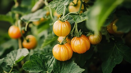 Cape gooseberry tree with a bunch of growing mature Cape gooseberry