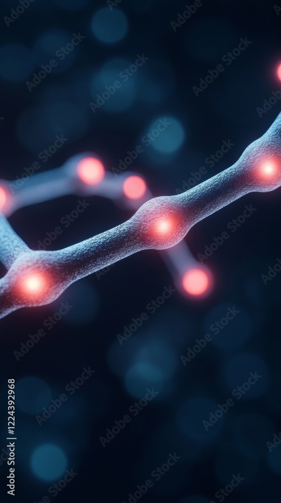 Poster futuristic molecular visualization illuminated network with neon glow - advanced stem research graph