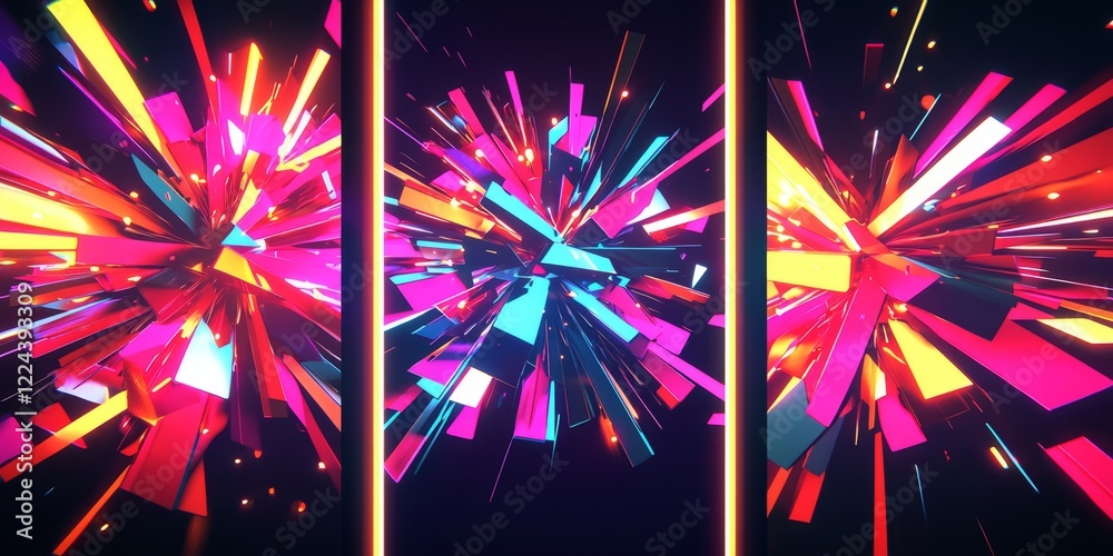 Wall mural textured visual representation blending neon elements and abstract notes.